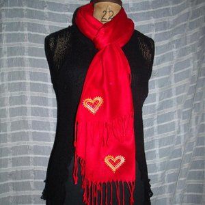 Red Pashmina (100% Cashmere) w/ Embroidered